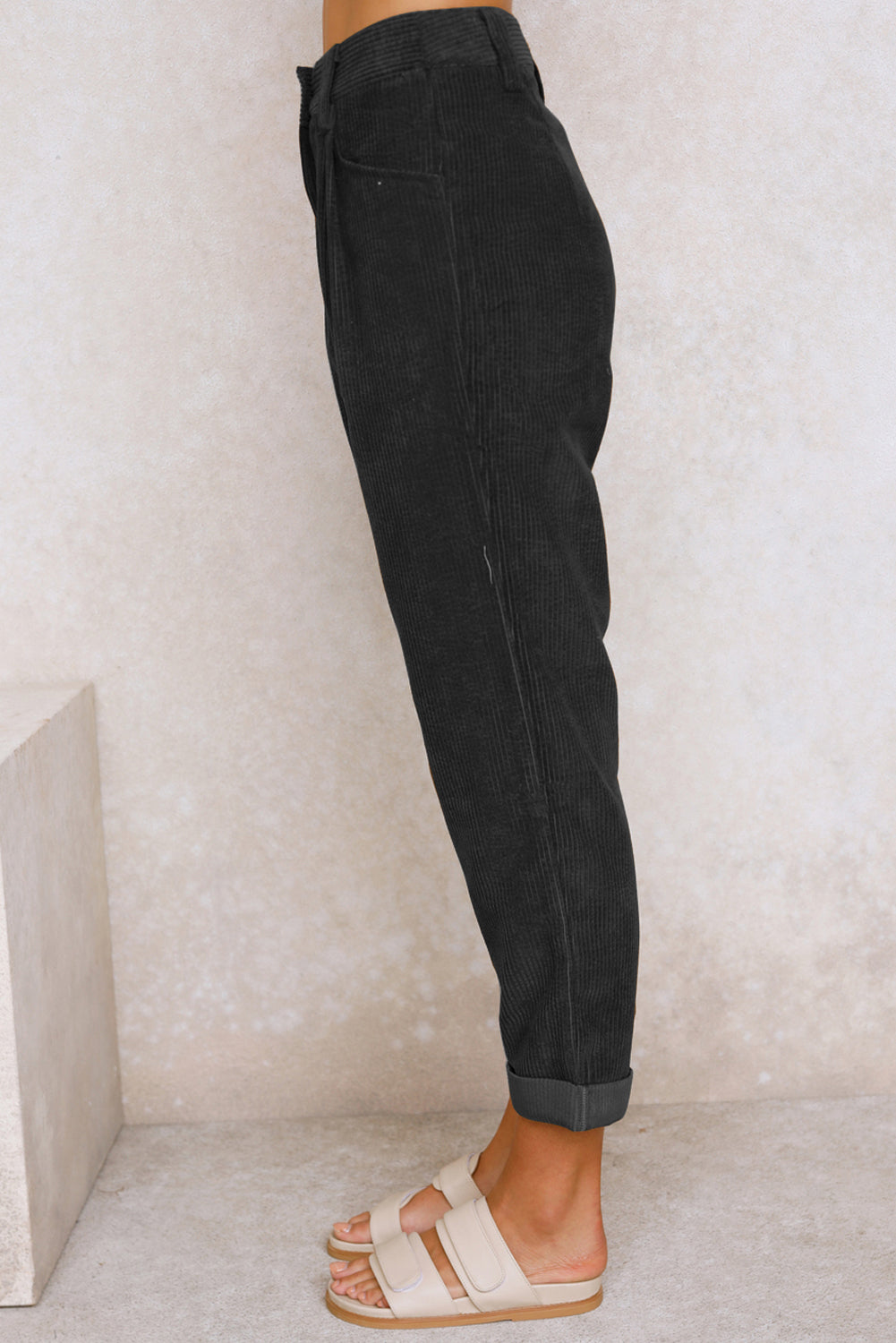 Abdali Aura - Gray Corduroy High Waist Straight Leg Pants