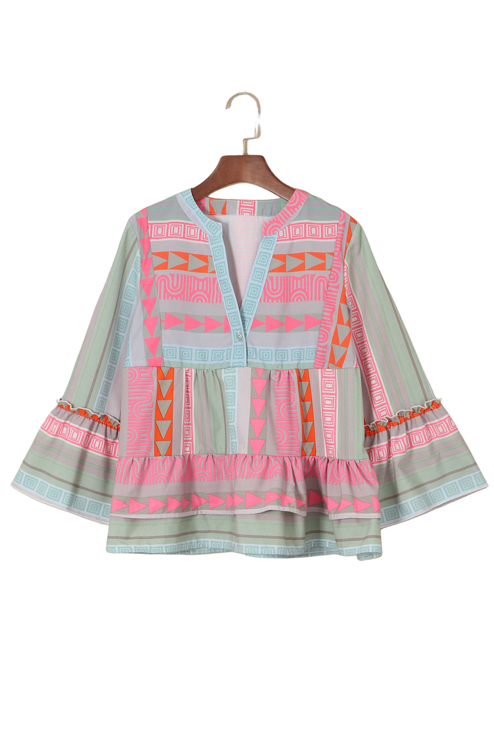 Nomad Dream Geometric Print Ruffle Blouse