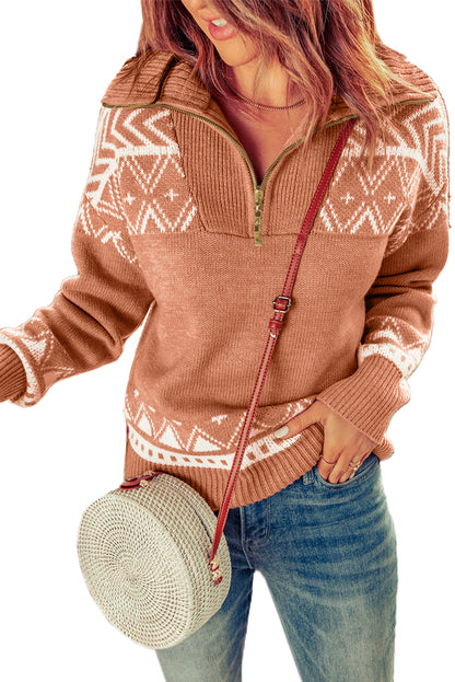 Rose Desert Geometry Quarter Zip Sweater