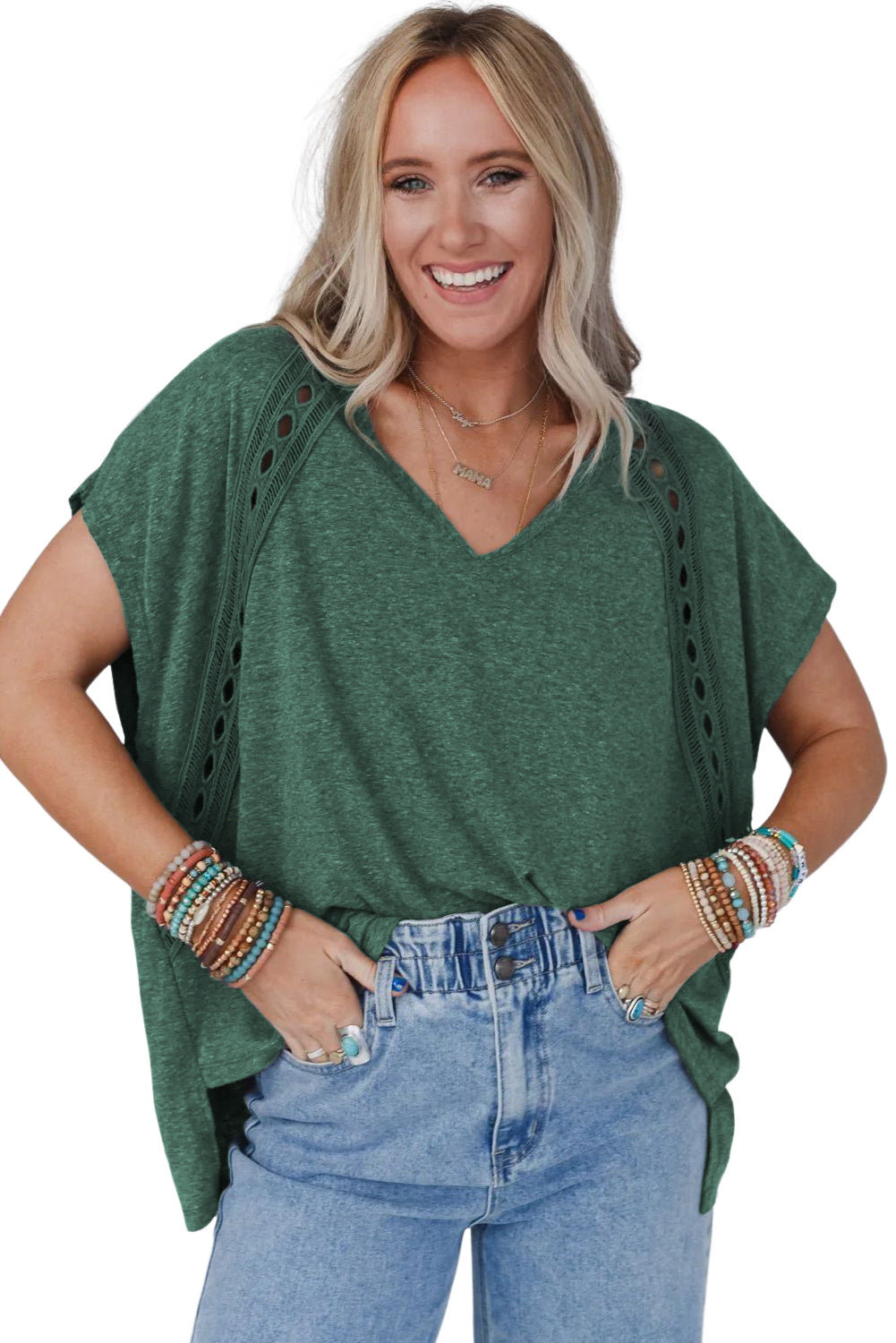 Olive Oasis - Crochet Lace Oversized Tee