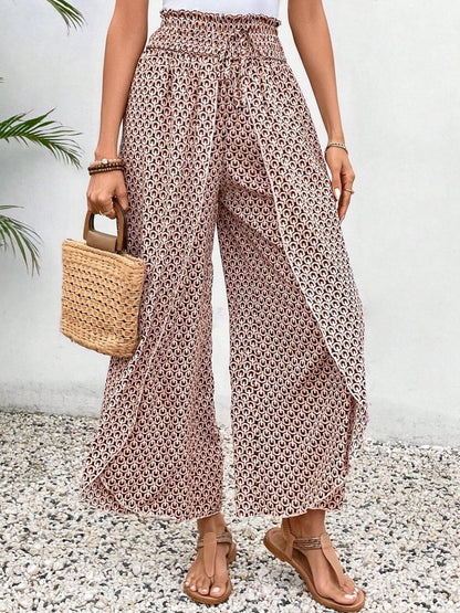 Tied Printed Wide Leg Pants - Horan Gardens