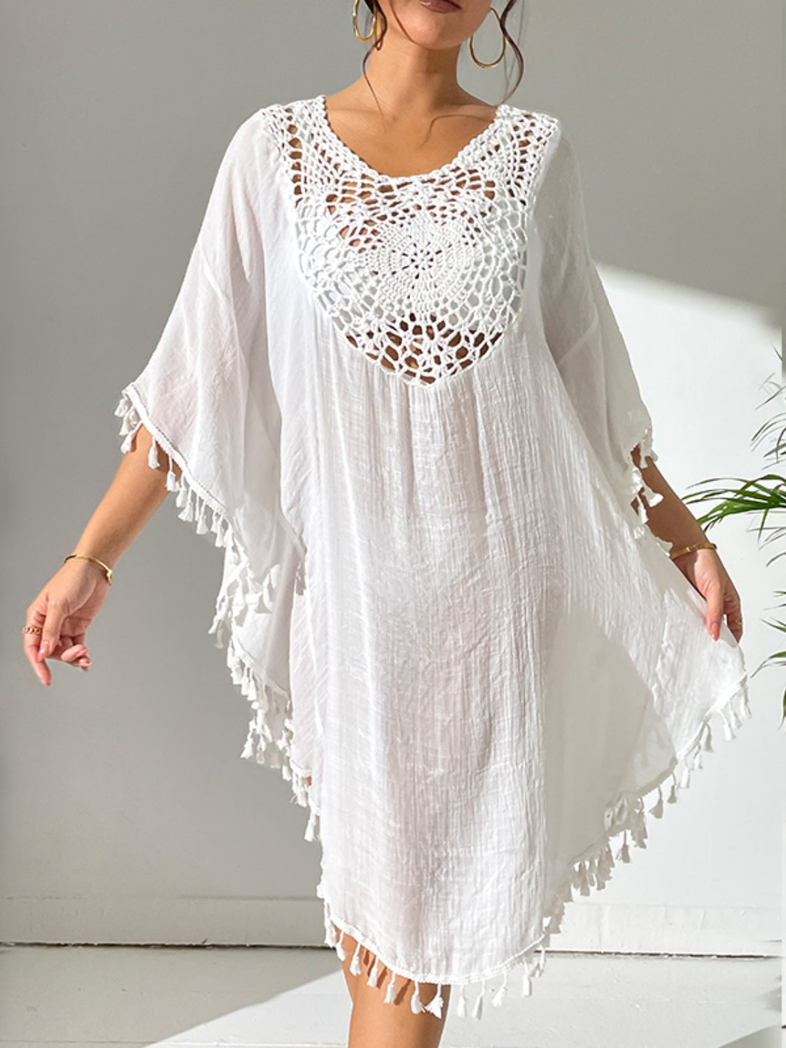 Casablanca Breeze - Tassel Cutout Scoop Neck Cover-Up Dress