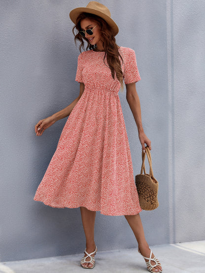 Round Neck Short Sleeve Midi Dress