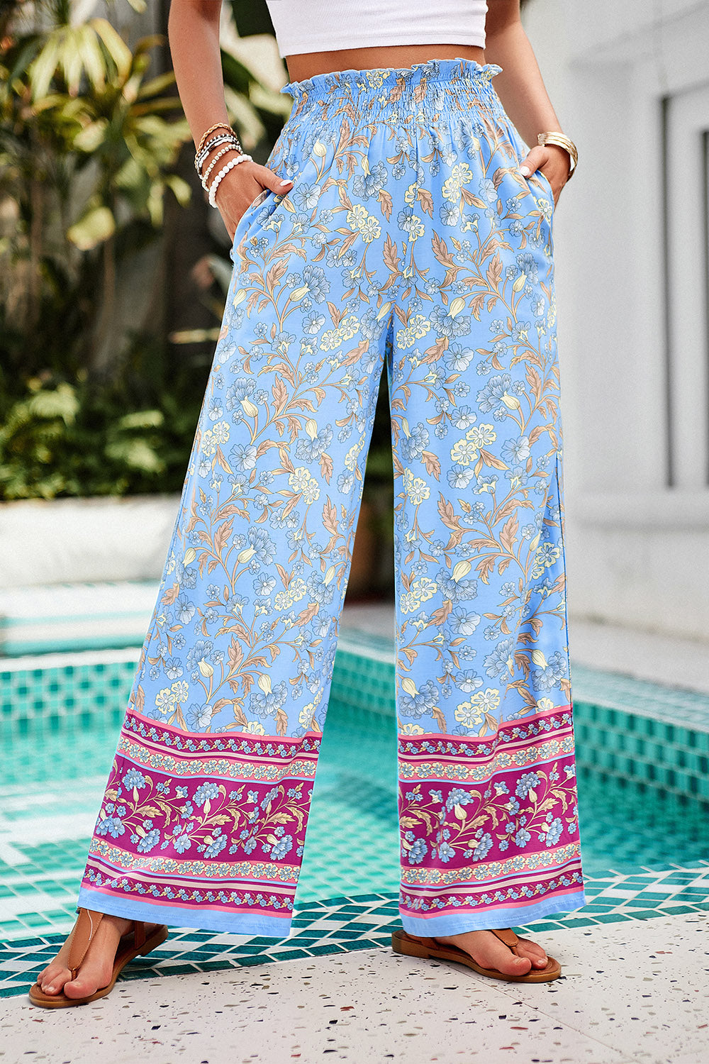 Shiraz Meadows - Printed High Waist Wide Leg Pants