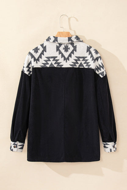 Midnight Bazaar Patchwork Buttoned Corduroy Shacket