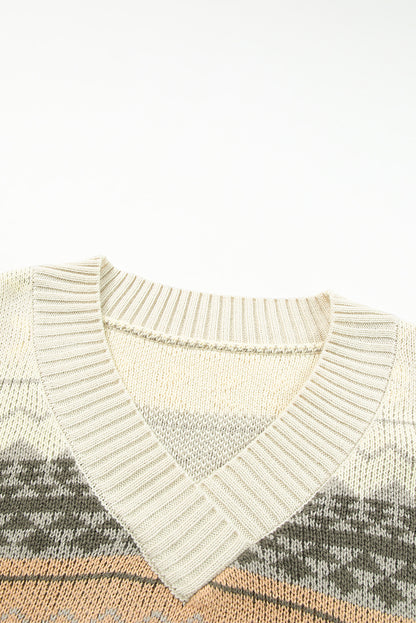 Khaki Marrakech Ribbed Knitted V Neck Sweater