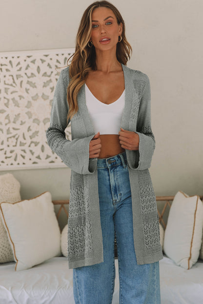 Jounieh Mist - Open Front Pointelle Knit Cardigan