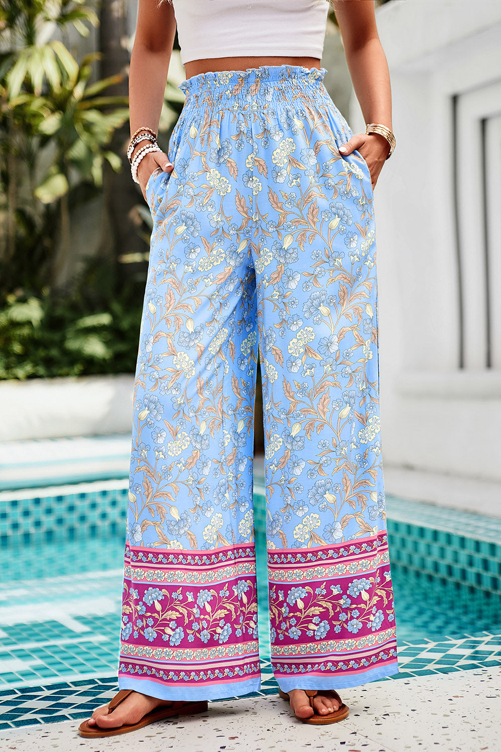 Shiraz Meadows - Printed High Waist Wide Leg Pants