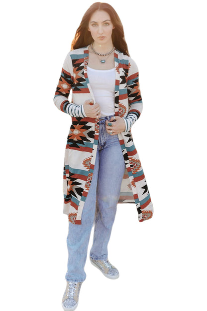 Marrakech Sky - Geometric Patchwork Open Front Knitted Cardigan