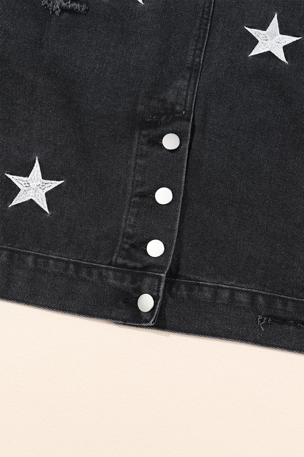 Damascus Sky Distressed Pearls Star Cropped Denim Jacket