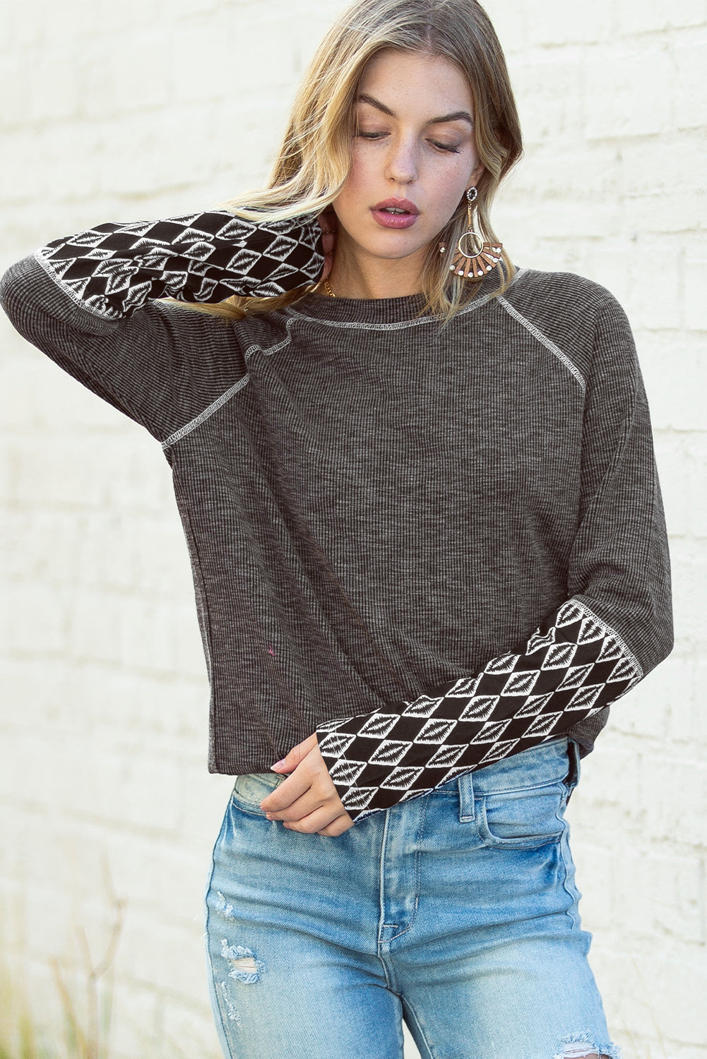 Granite Damascus Ribbed Long Sleeve Top