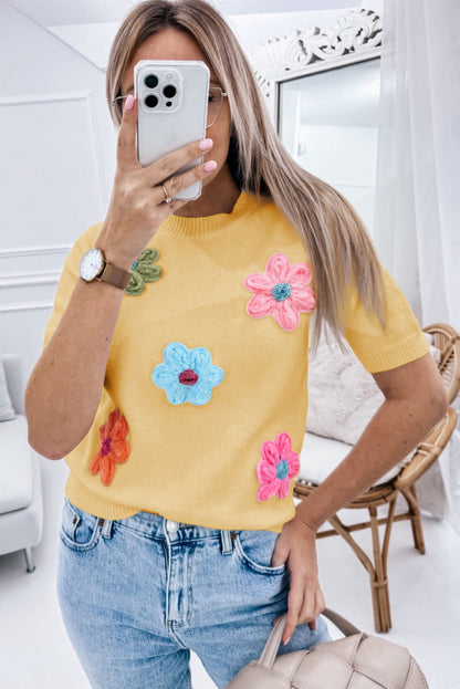 Ajloun Petal - Floral Applique Short Sleeve blouse