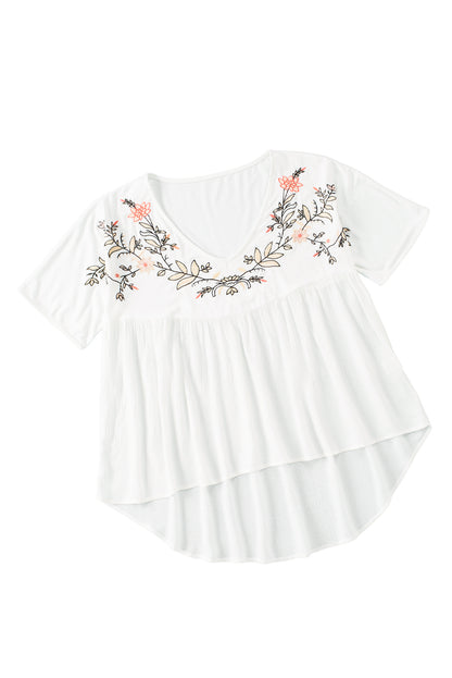 Ivory Medina Embroidered V Neck Babydoll Blouse