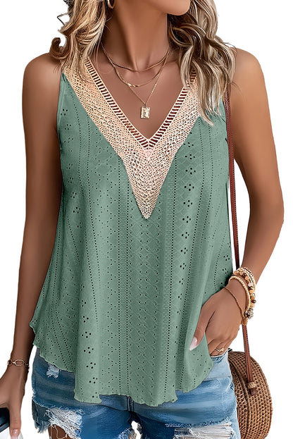 Casablanca Lace Crochet V-Neck Loose Tank Top