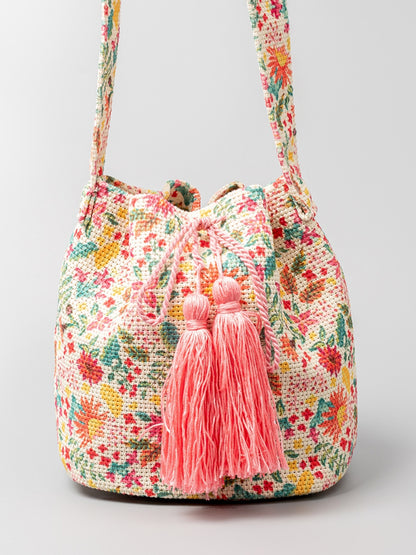 Tal Husban Blooms | Drawstring Tassel Geometric Shoulder Bag