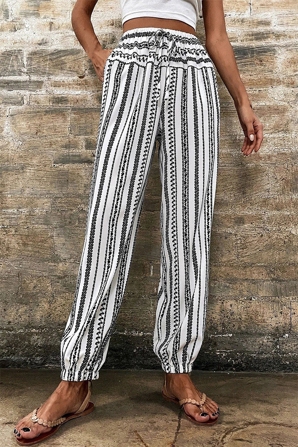 Nile River Inspired Printed Pants - Elastic Waist for Comfort