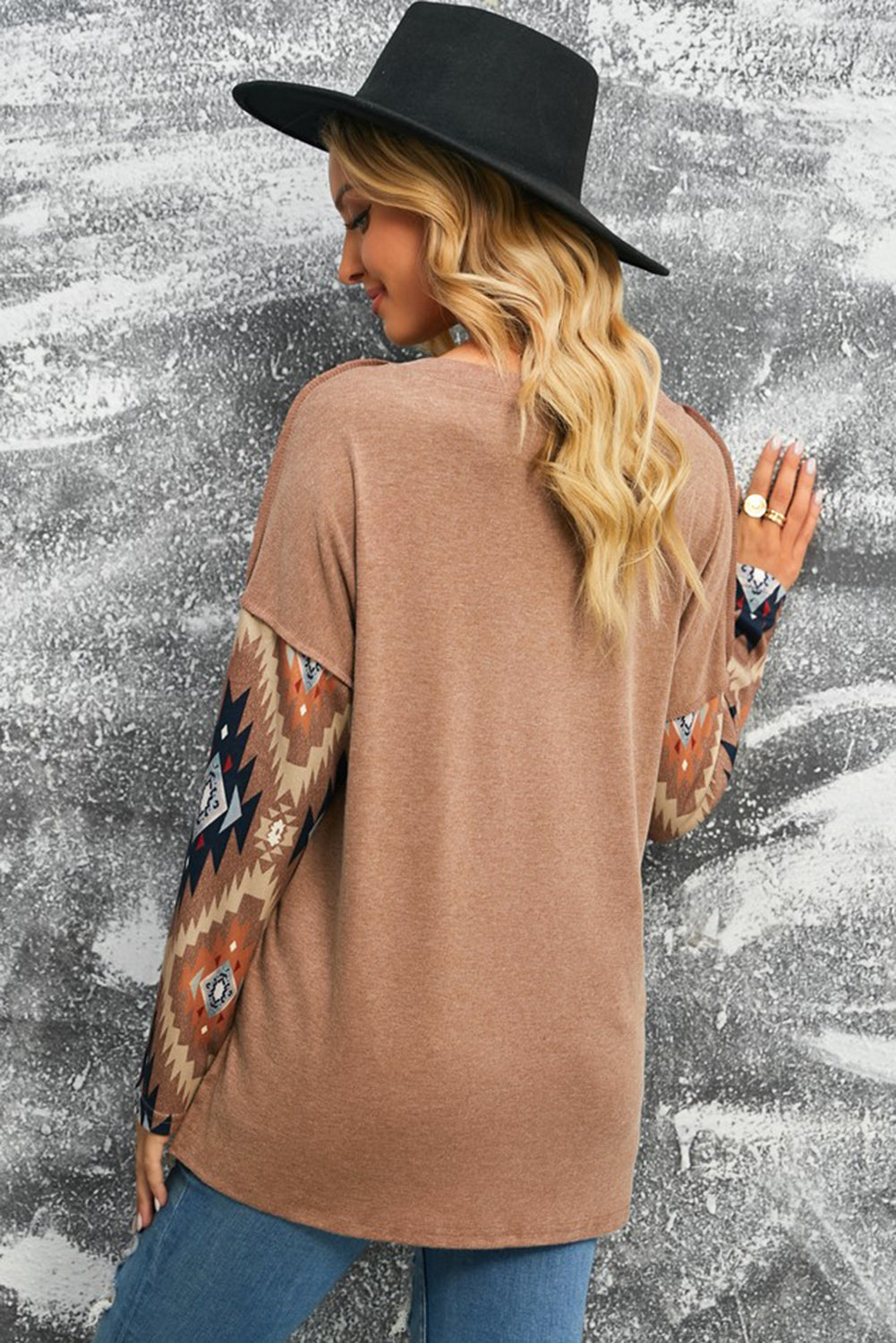 Cinnamon Medina Print Buttoned V Neck Top