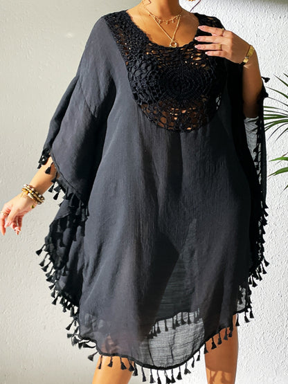 Casablanca Breeze - Tassel Cutout Scoop Neck Cover-Up Dress