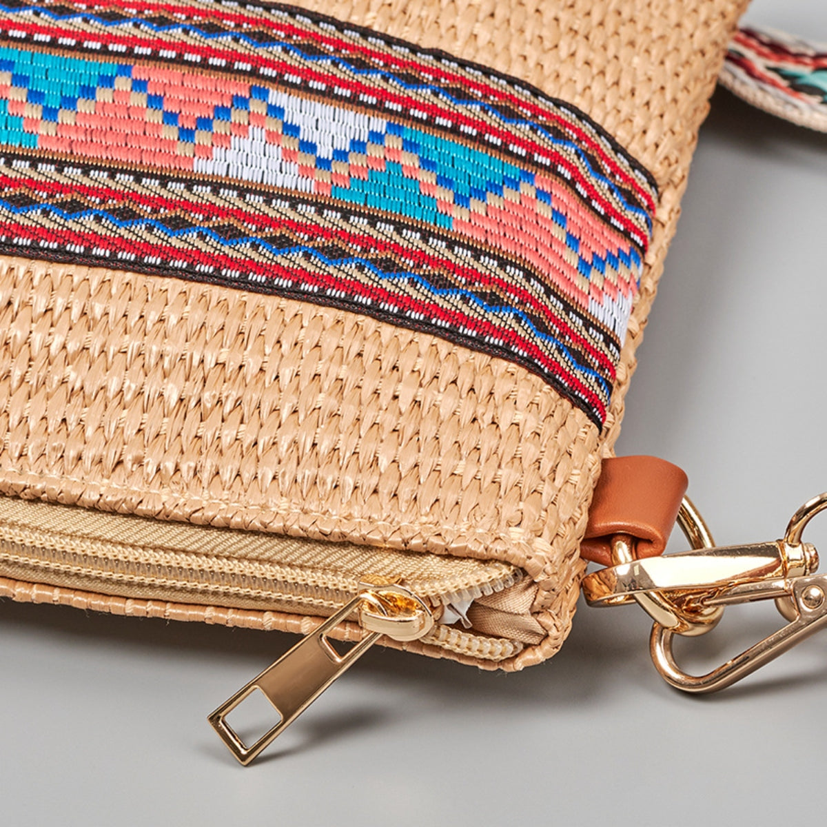 Madaba Mosaic | Geometric Straw Weave Crossbody Bag