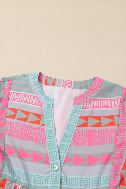 Nomad Dream Geometric Print Ruffle Blouse