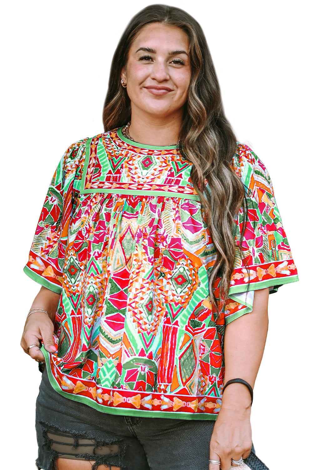 Wide Sleeve Plus Size Blouse | Geometrical - Latakia shores