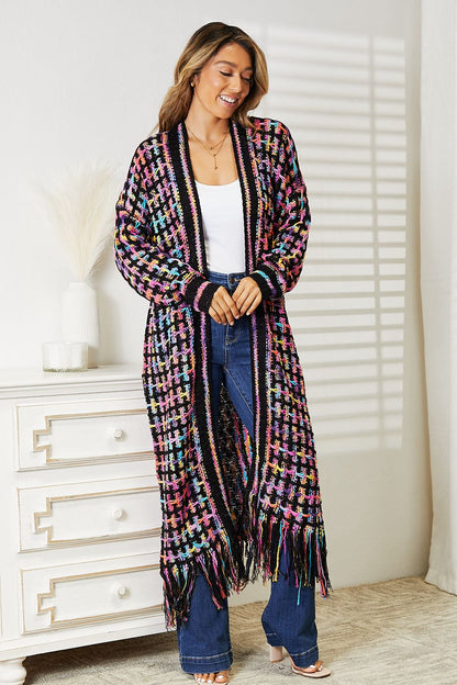 Chouf Melody - Multicolored Open Front Fringe Hem Cardigan