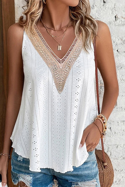 Casablanca Lace Crochet V-Neck Loose Tank Top