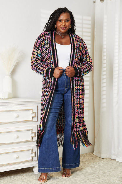 Chouf Melody - Multicolored Open Front Fringe Hem Cardigan