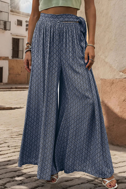 Marrakesh Mosaic - Printed Tied Wide Leg Pants