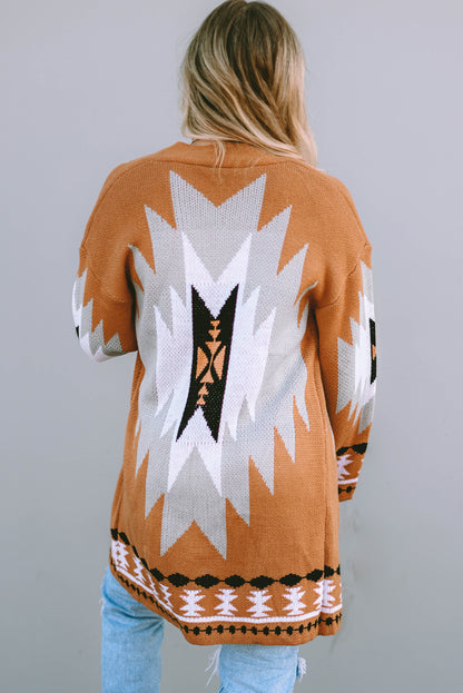 Golden Citadel Geometric Open-Front Cardigan