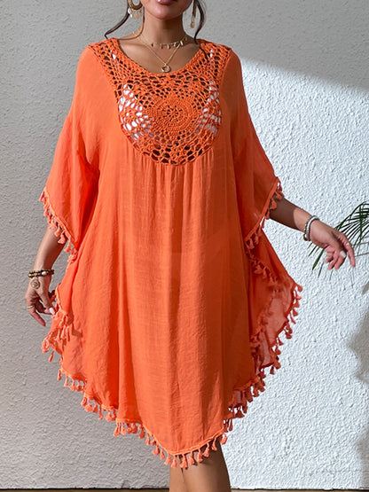 Casablanca Breeze - Tassel Cutout Scoop Neck Cover-Up Dress