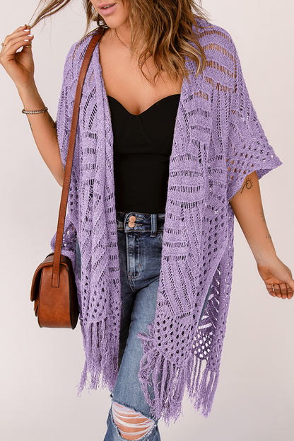 Cyrene Whispers - Open Front Cardigan with Fringes