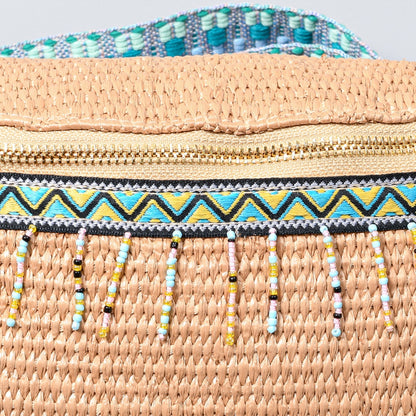 Aqaba Adorn - Bead Trim Straw Weave Crossbody Bag