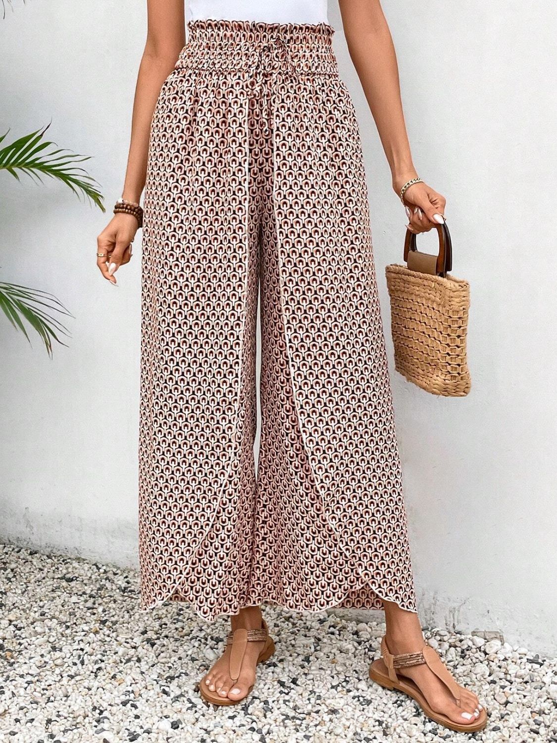 Tied Printed Wide Leg Pants - Horan Gardens