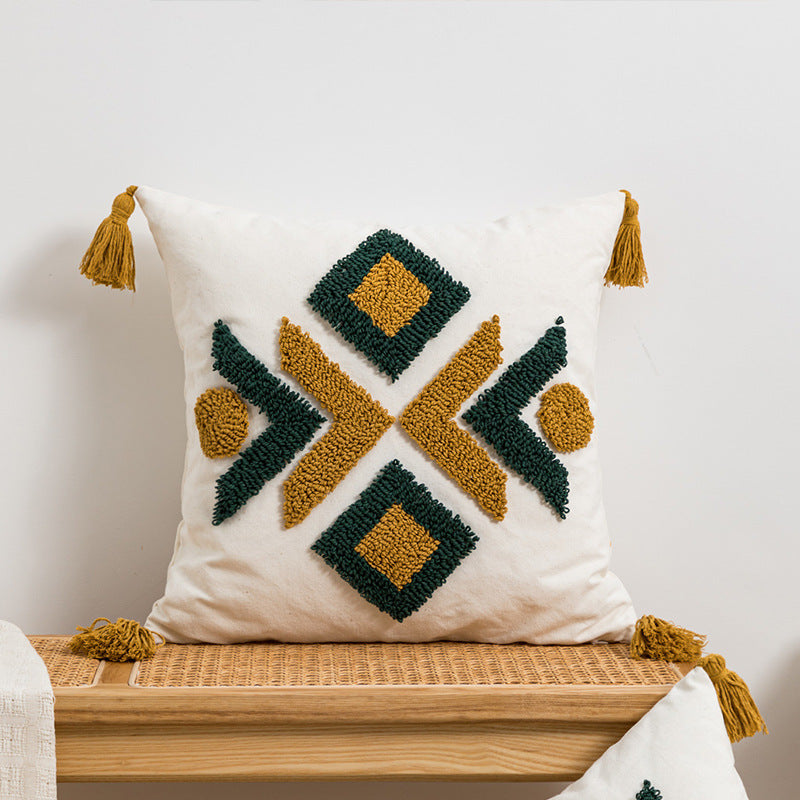 Fez-inspired Geometric Velvet Tassel Sofa Cushion Cover