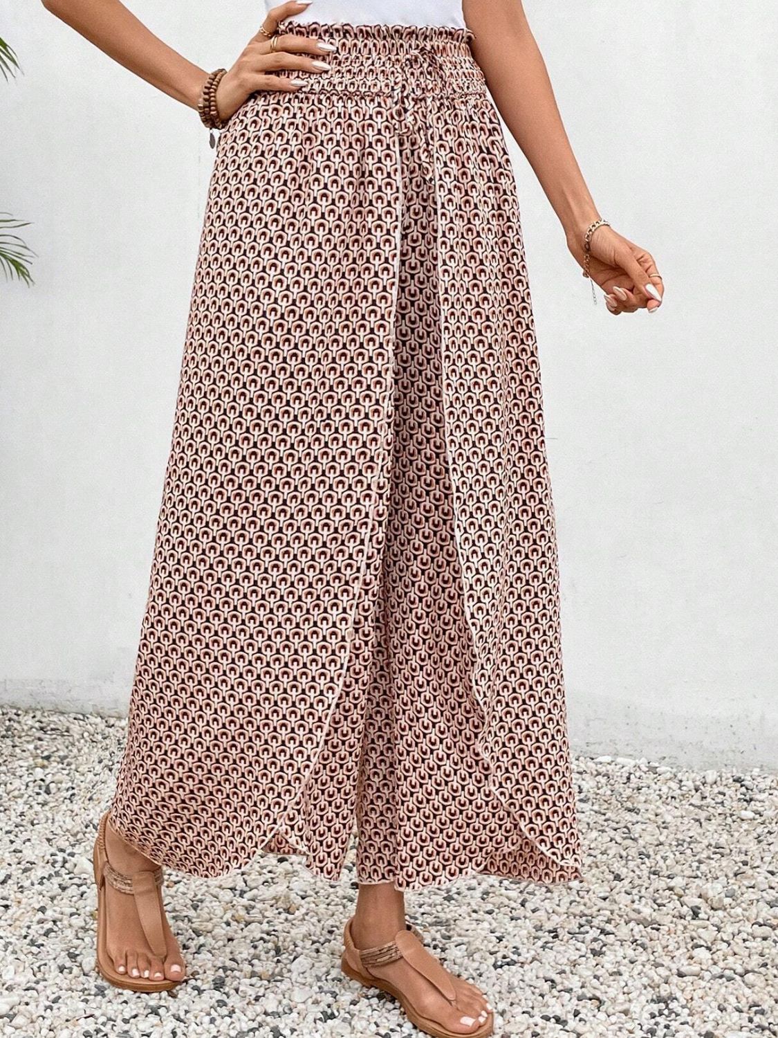 Tied Printed Wide Leg Pants - Horan Gardens