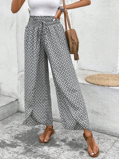 Tied Printed Wide Leg Pants - Horan Gardens