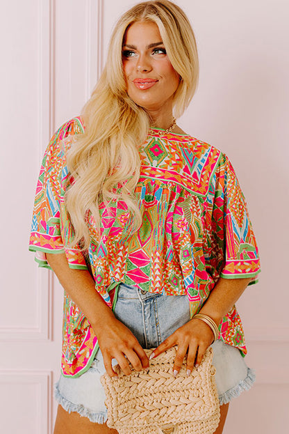 Wide Sleeve Plus Size Blouse | Geometrical - Latakia shores