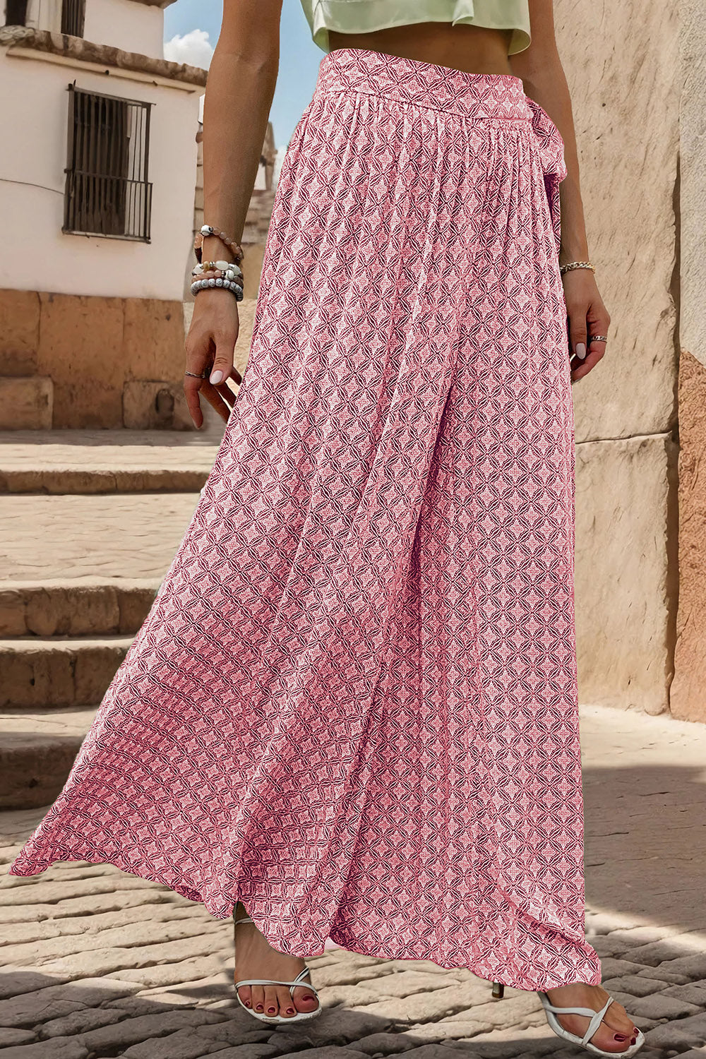 Marrakesh Mosaic - Printed Tied Wide Leg Pants