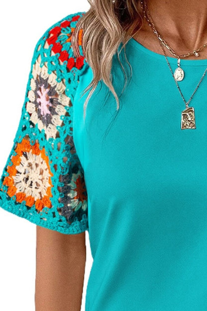 Damascus Spring  | Geometric Round Neck Short Sleeve Blouse