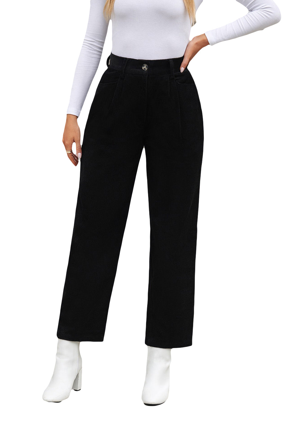 Abdali Aura - Gray Corduroy High Waist Straight Leg Pants