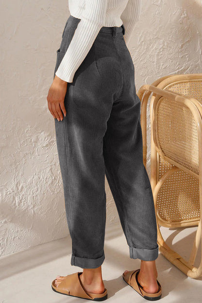 Abdali Aura - Gray Corduroy High Waist Straight Leg Pants