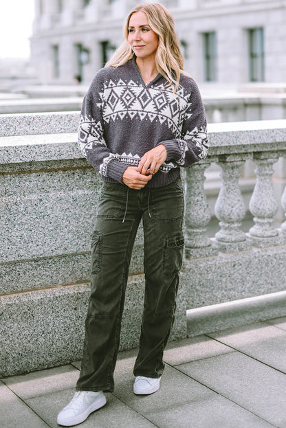 Slate Mirage Geometric Quarter Zip Pullover Sweater