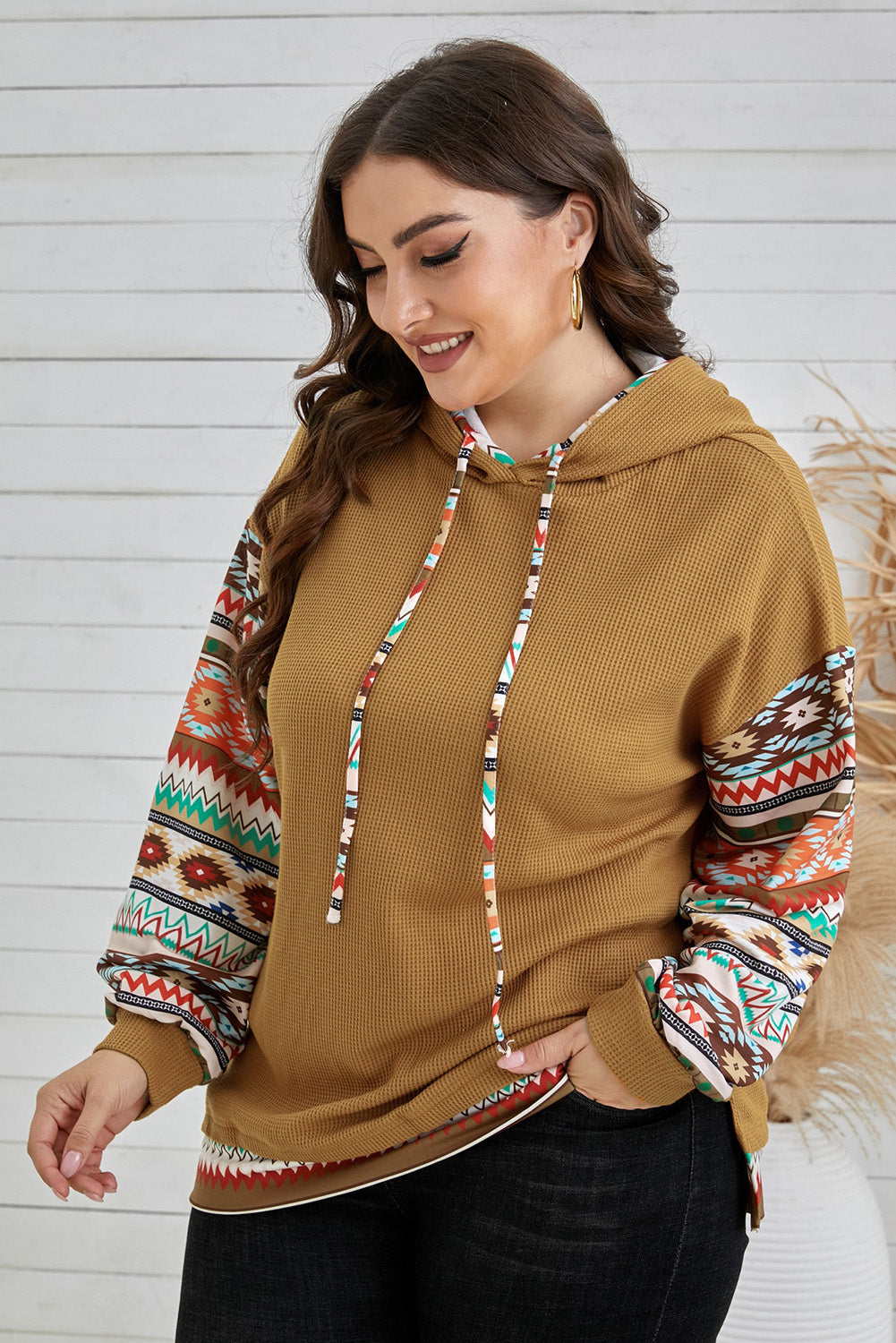 Rum Mirage Plus Size Hoodie: Waffle-Knit