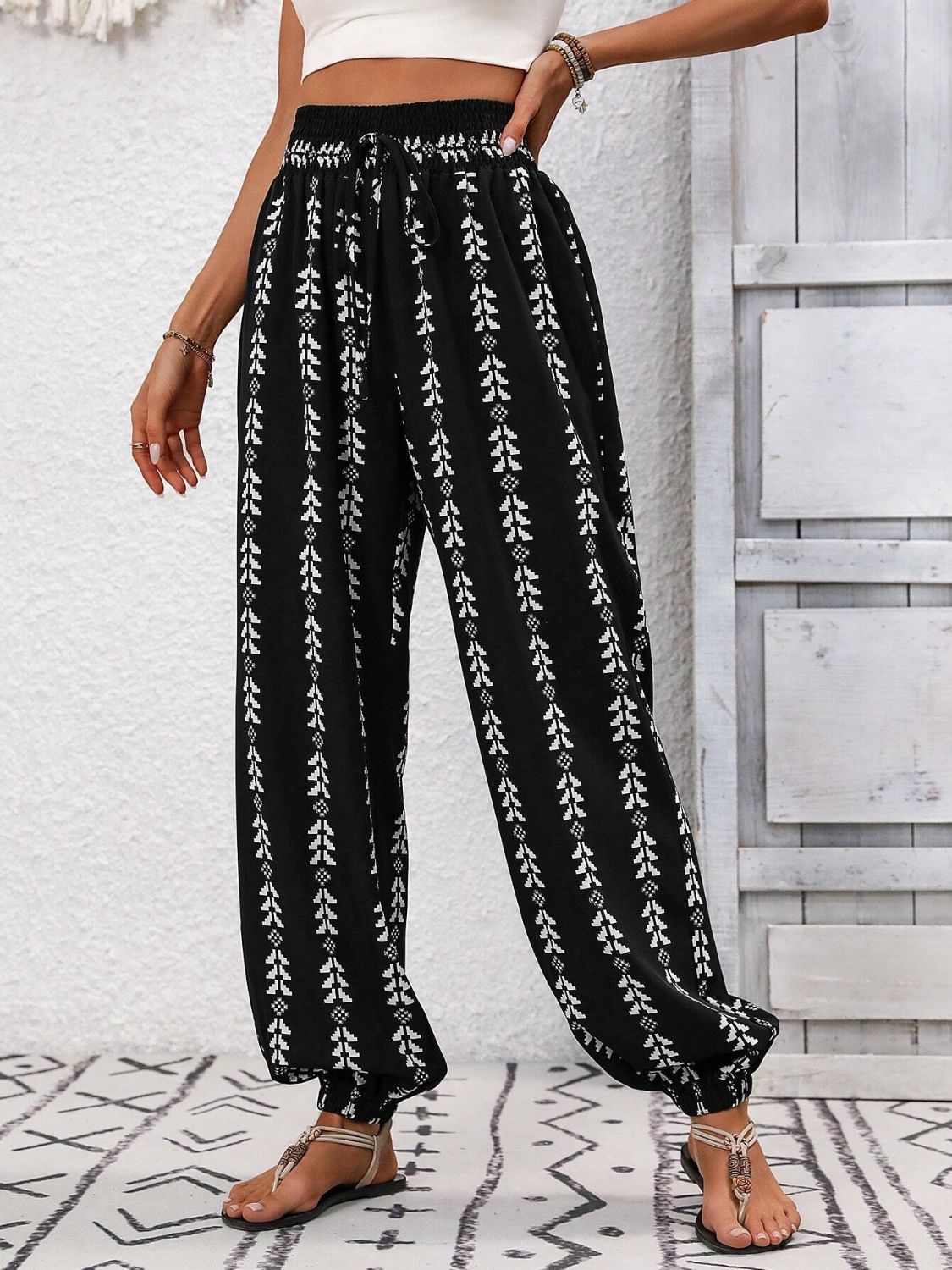 Tied Printed High Waist Pants - Aqaba Boho