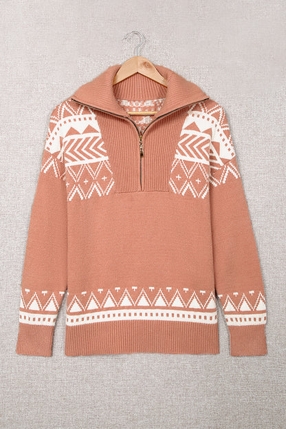 Rose Desert Geometry Quarter Zip Sweater