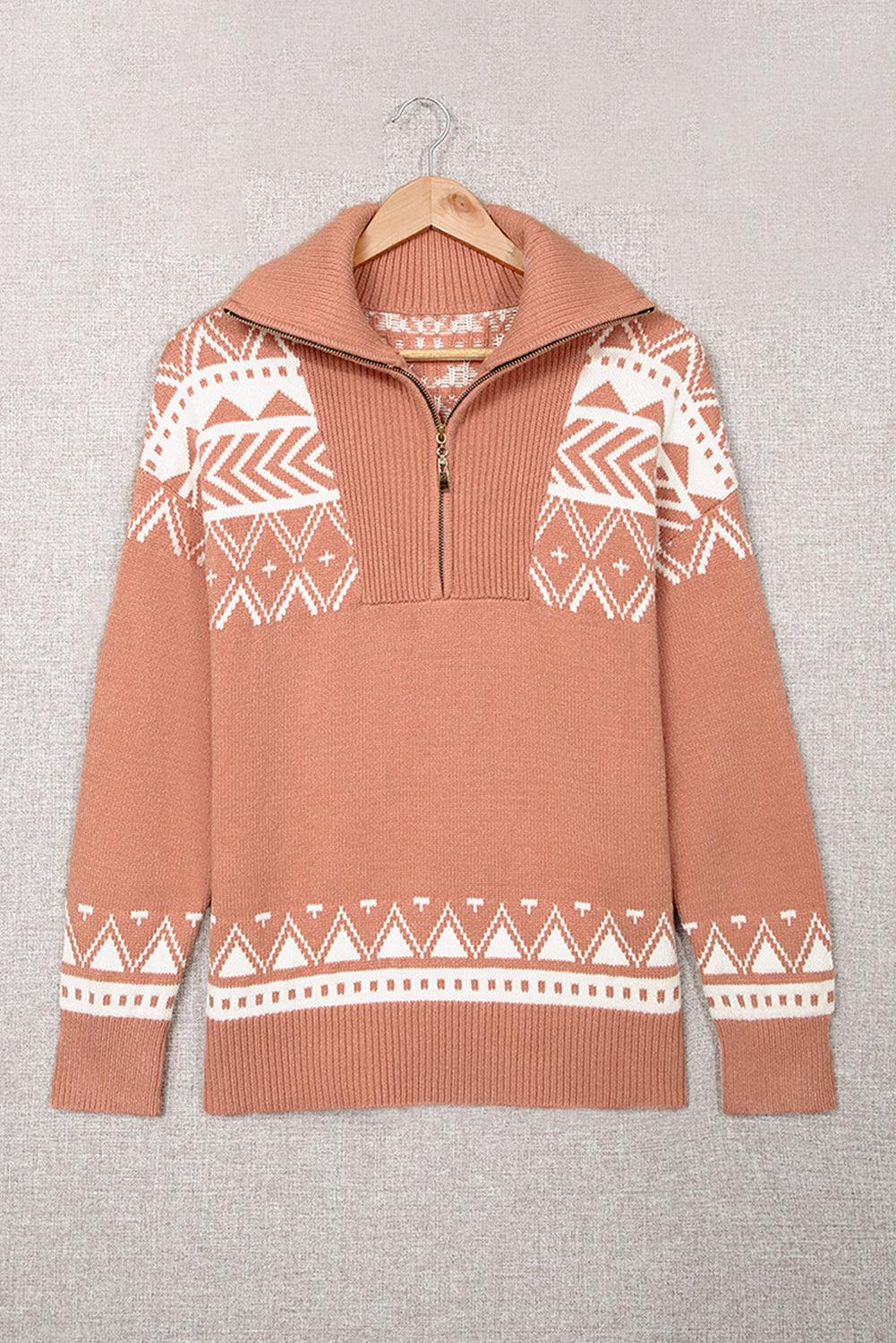 Desert Rose Geometry Quarter Zip Sweater