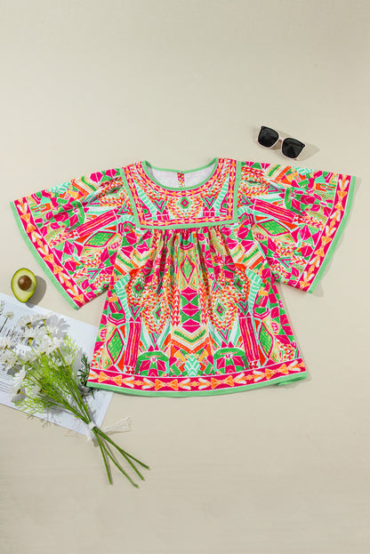 Wide Sleeve Plus Size Blouse | Geometrical - Latakia shores