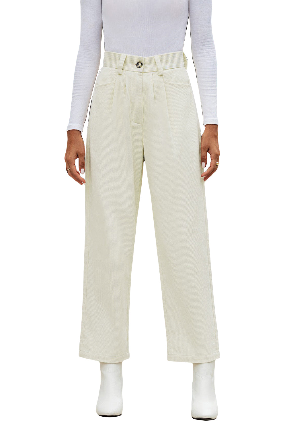 Abdali Aura - Gray Corduroy High Waist Straight Leg Pants