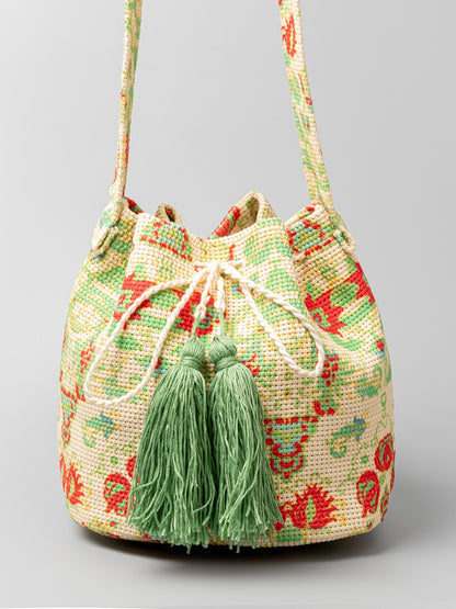 Tal Husban Blooms | Drawstring Tassel Geometric Shoulder Bag